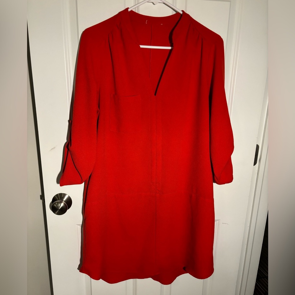 Lush Coral/Red Shift Dress, Size Large.